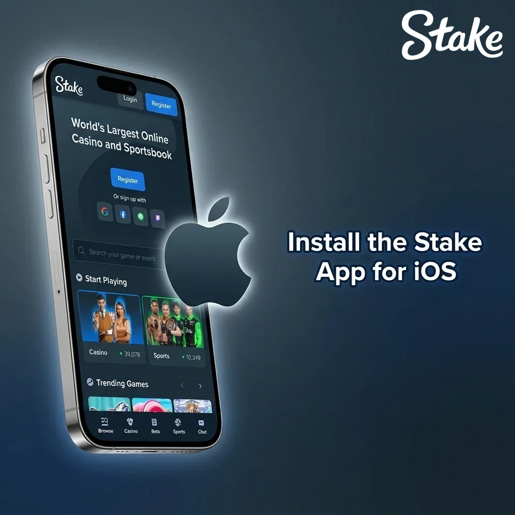 Stake PWA installation guide on iOS Safari showing Add to Home Screen steps for iPhone and iPad users