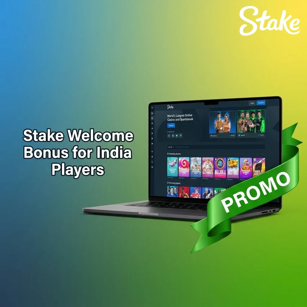 Stake welcome bonus for India players showing USD 75,000 weekly raffle prize pool for new casino users